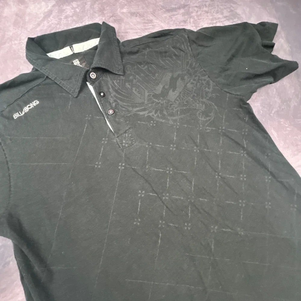 Vintage Billabong Polo Shirt Mens Medium Black Y2K Skater Streetwear Graphic